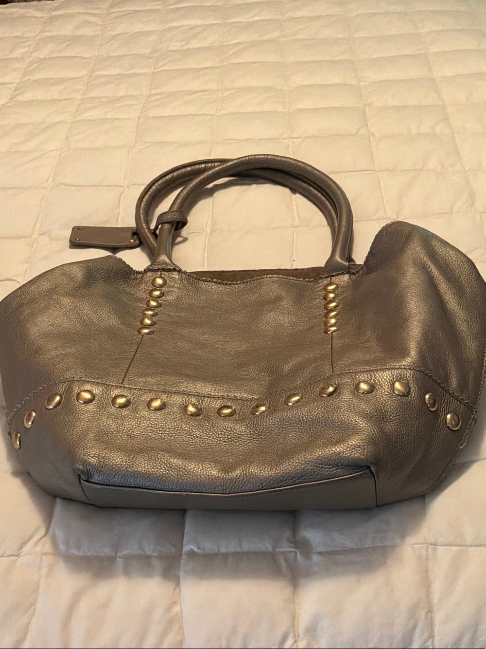 Emma Fox Metallic Gray Studded Shoulder Bag